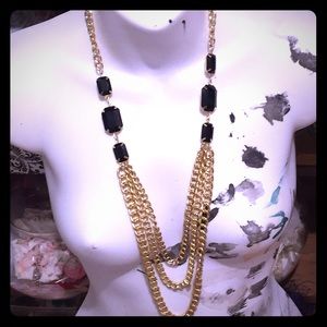 Long Multichain Black Rhinestone Necklace